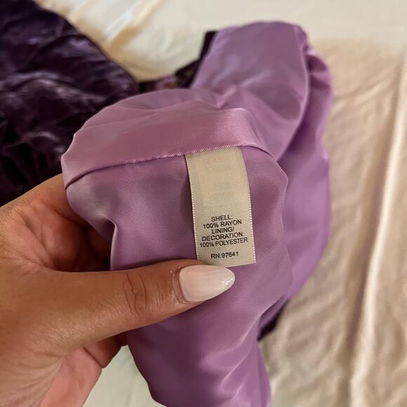 J Jill Purple Velvet Floral Embroidered Button Down Blazer Jacket Sz L - Picture 8 of 9